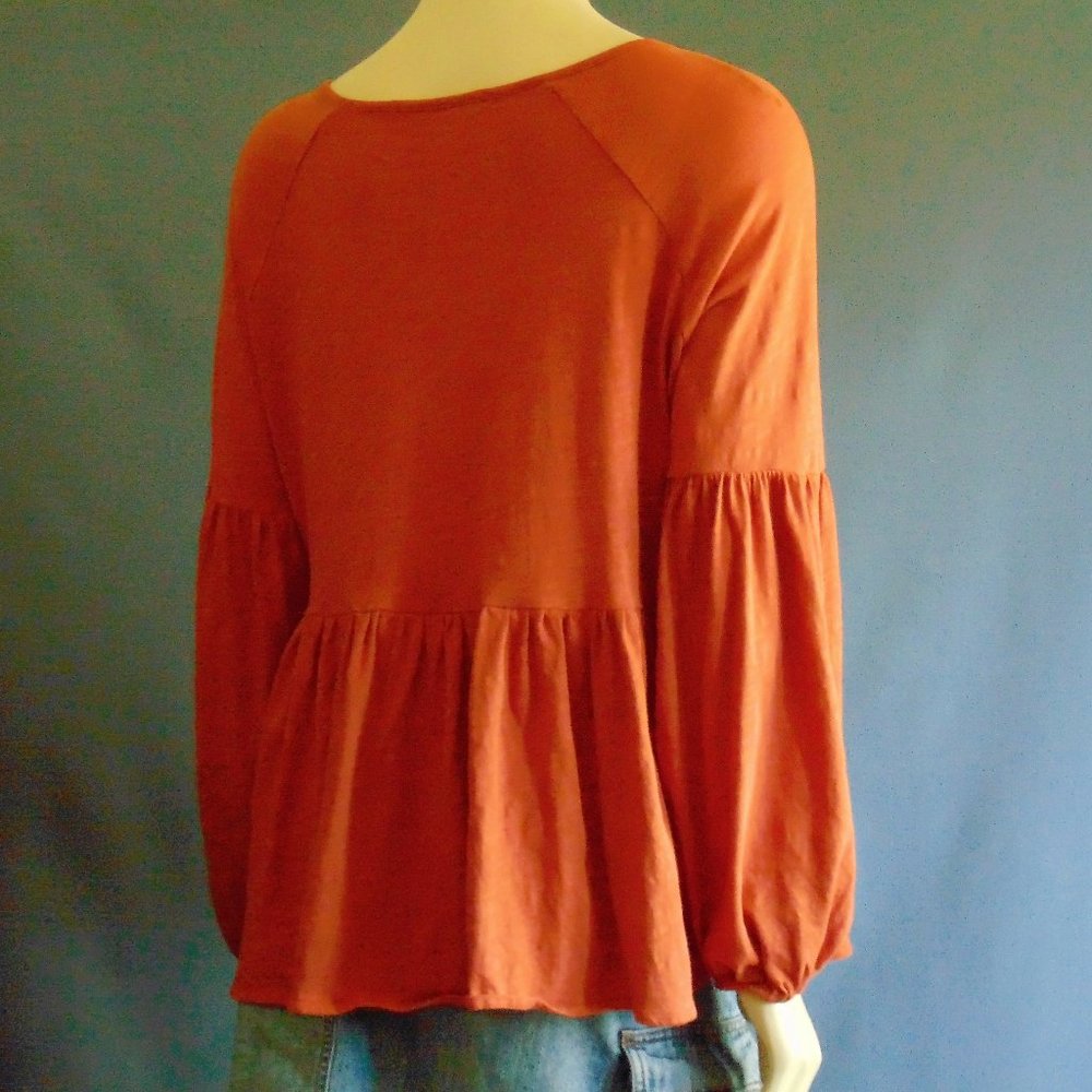 Peruvian Connection Cotton Peplum Top M - Picture 5 of 6